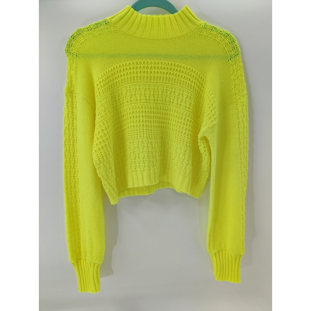 Abound Neon‎ Yellow Mock Neck Cropped Knit Sweater Pullover M
